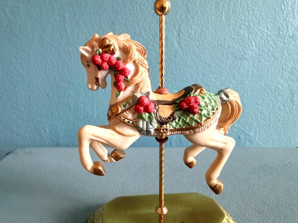 Vintage 1991 Lefton Porcelain Carousel Horse Figurine Hand Painted Gold Trim
